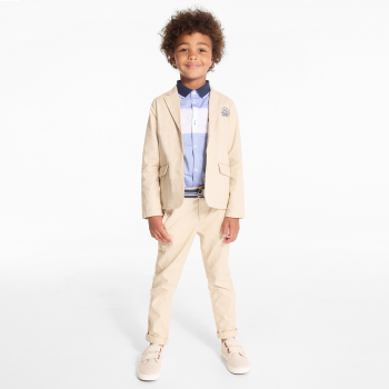 سُترة بدلة من القطن والكتان باللون البيج للفتيان